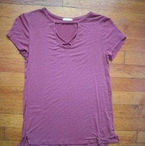 Burgundy vneck keyhole top